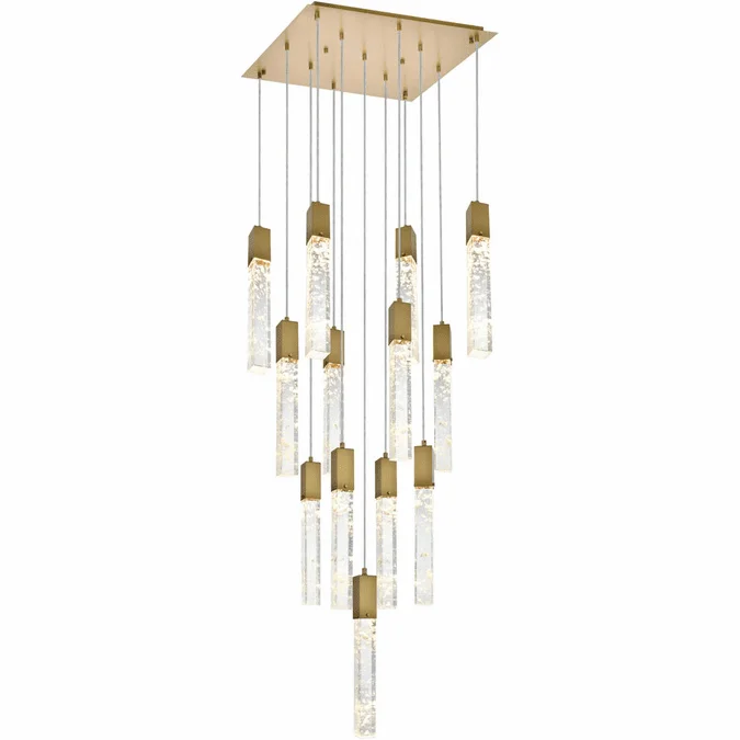 Elegant 2088G26SG Aurora Satin Gold and Clear LED Multi Hanging Light