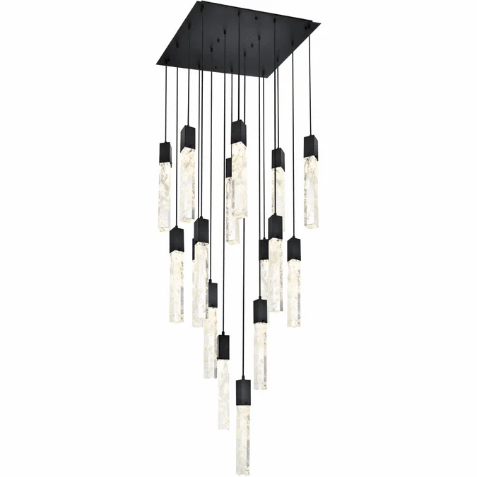 Elegant 2088G30BK Aurora Black and Clear LED Multi Hanging Pendant Light