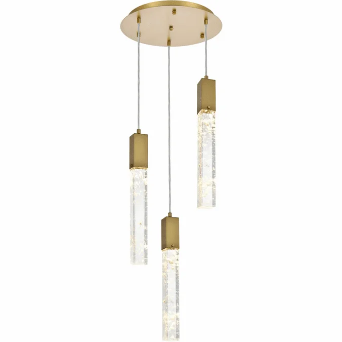 Elegant 2089D16SG Aurora Satin Gold and Clear LED Multi Pendant Light Fixture