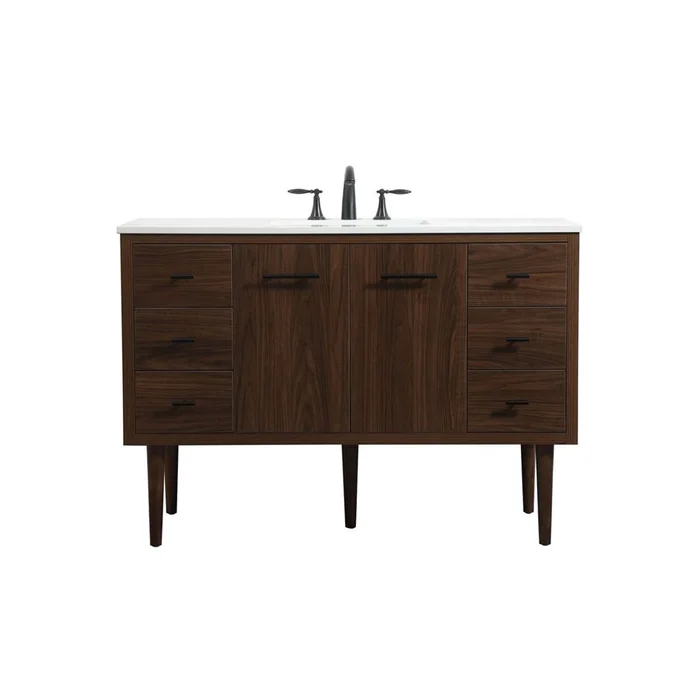 Elegant Cyrus 48″ Single Bathroom Vanity – Walnut – VF48048MWT