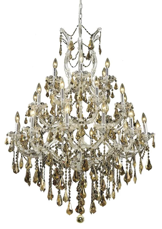 Elegant Maria Theresa 28-LT Chrome Chandelier Golden Teak Royal Cut Crystal – 2801D38C-GT/RC