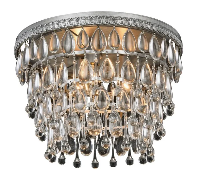 Elegant Nordic 3-LT Antique Silver Flush Mount Clear Royal Cut Crystal – 1219F15AS/RC