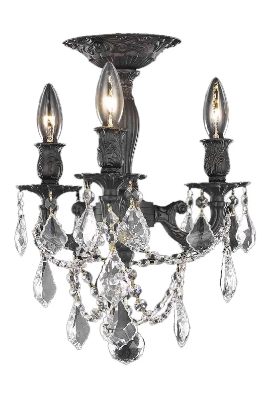 Elegant Rosalia 3-LT Dark Bronze Flush Mount Clear Royal Cut Crystal – 9203F13DB/RC