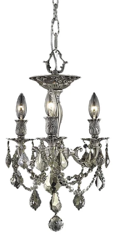 Elegant Rosalia 3-LT Pewter Flush Mount Golden Teak (Smoky) Royal Cut Crystal – 9203F13PW-GT/RC