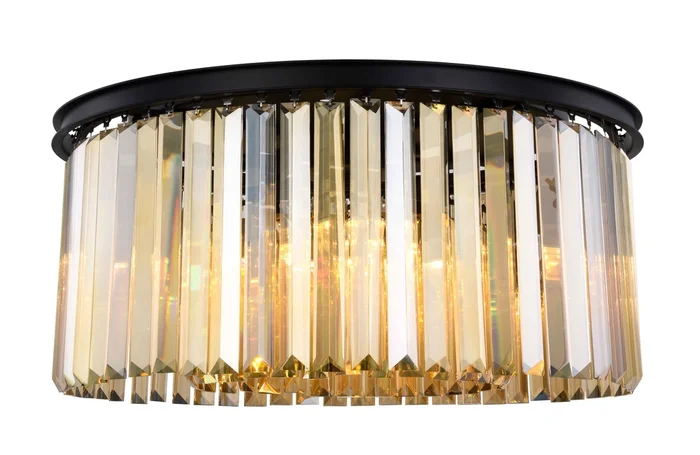 Elegant Sydney 8-LT Matte Black Flush Mount Golden Teak Royal Cut Crystal – 1238F31MB-GT/RC