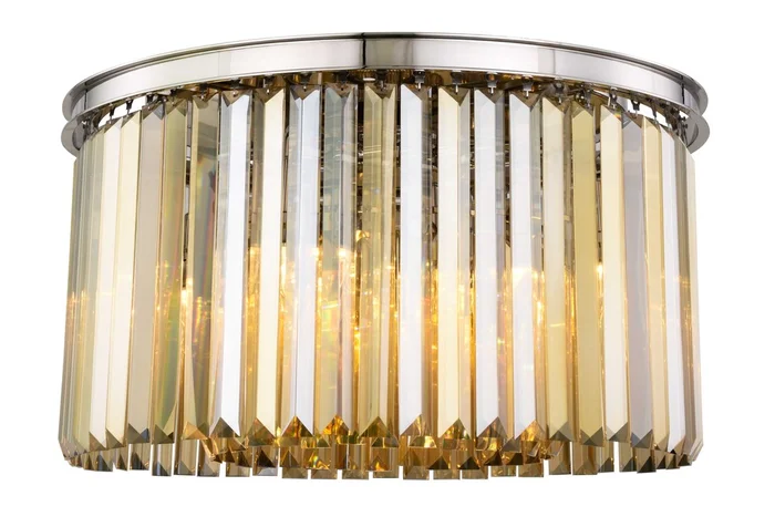 Elegant Sydney 8-LT Polished Nickel Flush Mount Golden Teak Royal Cut Crystal – 1238F26PN-GT/RC