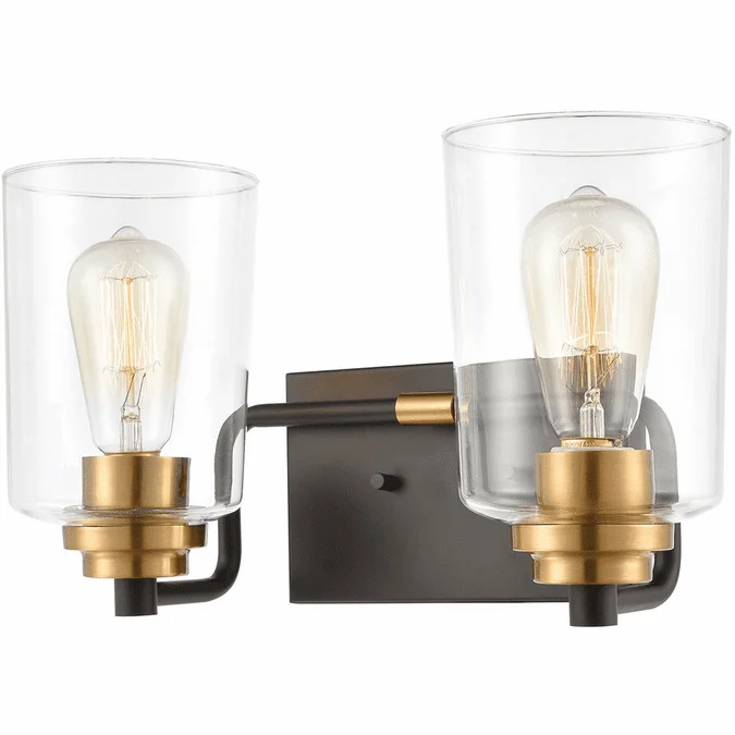 Elk Home Showroom 46611-2 Robins Contemporary Matte Black / Brushed Brass 2-Light Bathroom Light