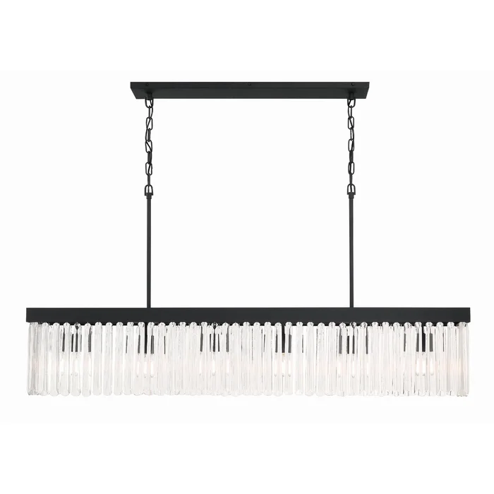 Emory 6 Light Black Forged Linear Chandelier Clear Glass 49″W x 23.75″H x 7.25″D