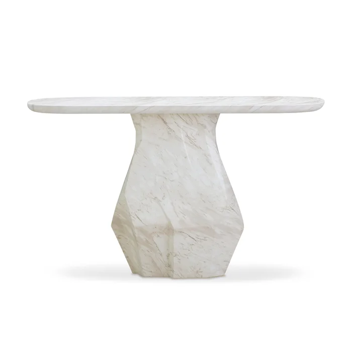 esme faux marble long console table