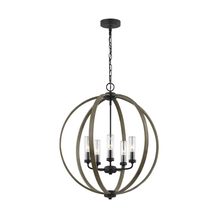 Feiss Allier 5-LT Outdoor Chandelier – Weathered Oak Wood/Iron – OLF3294/5WOW/AF