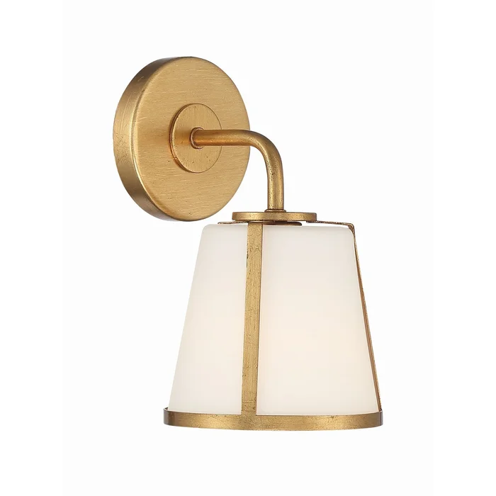 Fulton 1 Light Antique Gold Sconce White Glass 6.25″W x 10.25″H x 7.25″D
