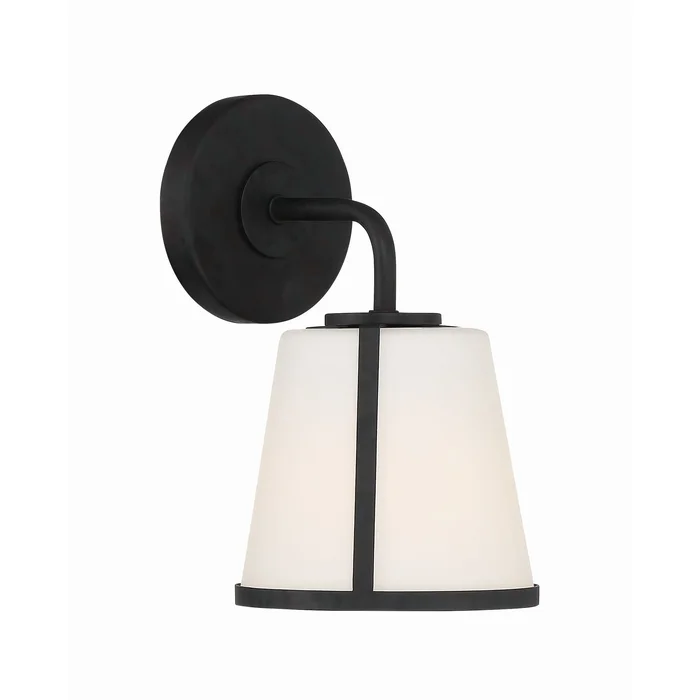 Fulton 1 Light Black Sconce White Glass 6.25″W x 10.25″H x 7.25″D