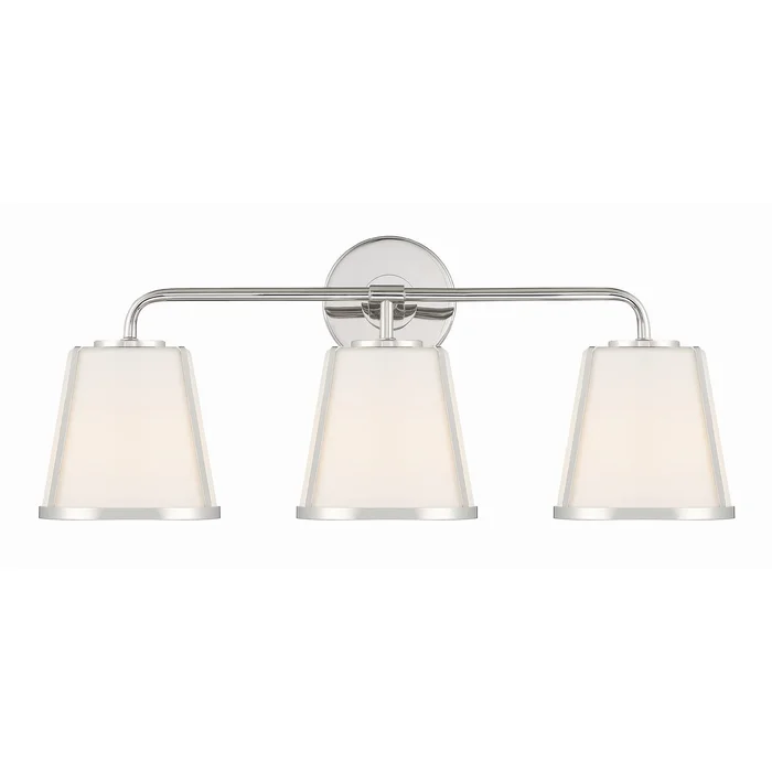 Fulton 3 Light Polished Nickel Bathroom Vanity White Glass 23.25″W x 9.25″H x 7.5″D