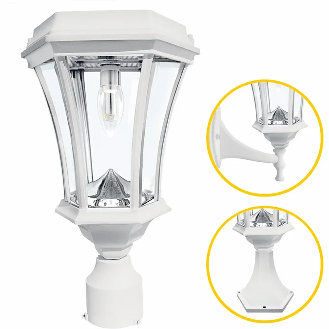 Gama Sonic 94B233 Victorian Modern White Solar Oudoor Wall / Exterior Post Lamp