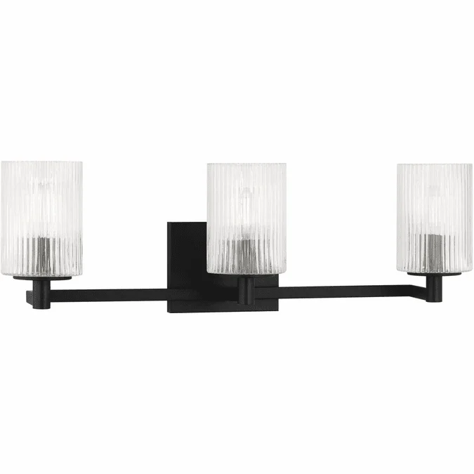 Generation Lighting GLV1043EN/MBK Lando Modern Midnight Black 3-Light Bathroom Wall Light Fixture