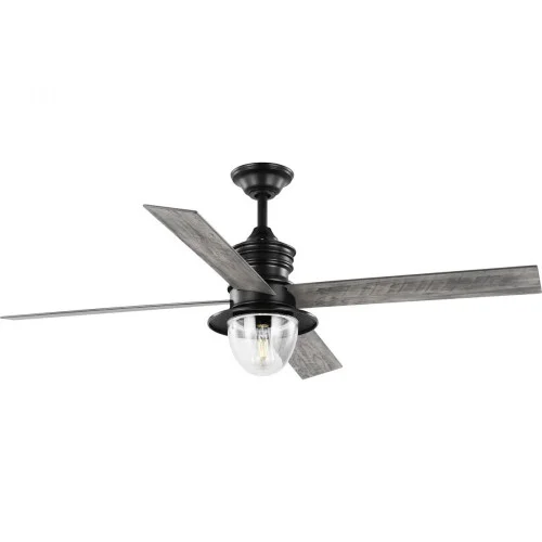 Gillen 56” 4-Blade LED Indoor/Outdoor Matte Black Vintage Electric Ceiling Fan with Light Kit an (149|P250075-31M-WB)