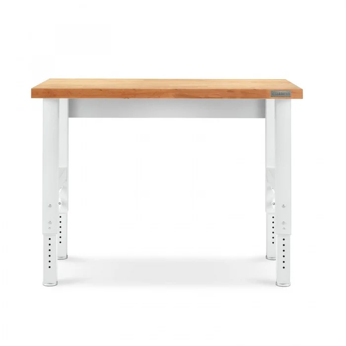 Gladiator 4′ Adjustable Height Hardwood Workbench – Hammered White|tabli de 4pi hauteur rglable en bois franc de Gladiator – blanc martel