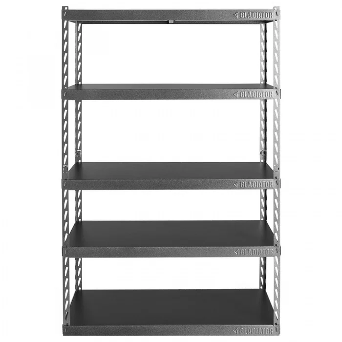 Gladiator 48 Wide EZ Connect Rack with Five 18 Deep Shelves – Hammered Granite|tagre EZConnect de 48po de largeur 5tablettes de 18po de profondeur de Gladiator – granite martel