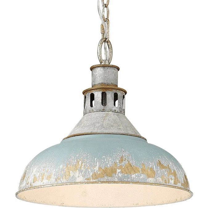 Golden Lighting 0865-L-AGV-TEAL Kinsley Aged Galvanized Steel Pendant Light Fixture