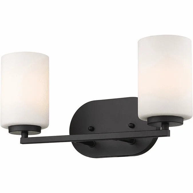 Golden Lighting 2243-BA2 BLK-OP Manhattan Modern Matte Black 2-Light Bathroom Light Fixture