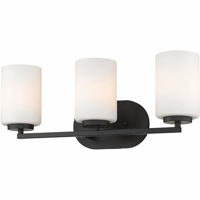 Golden Lighting 2243-BA3 BLK-OP Manhattan Contemporary Matte Black 3-Light Bathroom Vanity Lighting