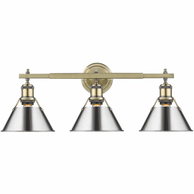 Golden Lighting 3306-BA3 AB-CH Orwell Chrome 3-Light Lighting For Bathroom