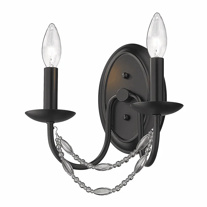 Golden Lighting 7644-2W BLK Mirabella Crystal Matte Black Wall Light Fixture