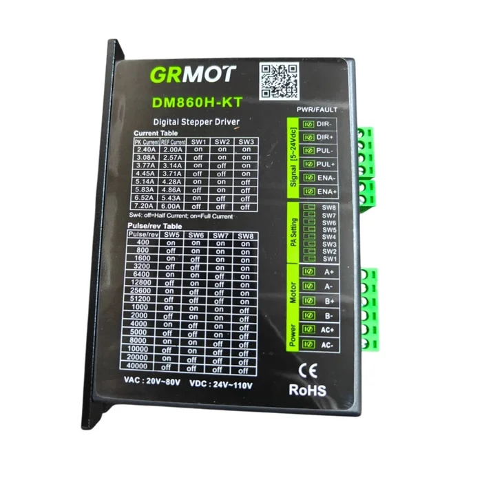 GRMOT DM860H-KT Digital Stepper Motor Driver 2-Phase 7.2A Peak AC2080V / DC30110V 20040,000 Microsteps RS232 Debugging