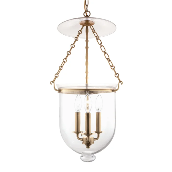 Hampton 3-Light Pendant in Aged Brass 12L x 12W x 25H
