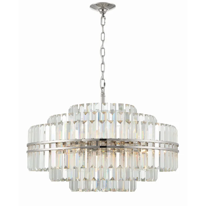 Hayes 16 Light Polished Nickel Chandelier Faceted Crystal 28″W x 20.5″H x 28″D