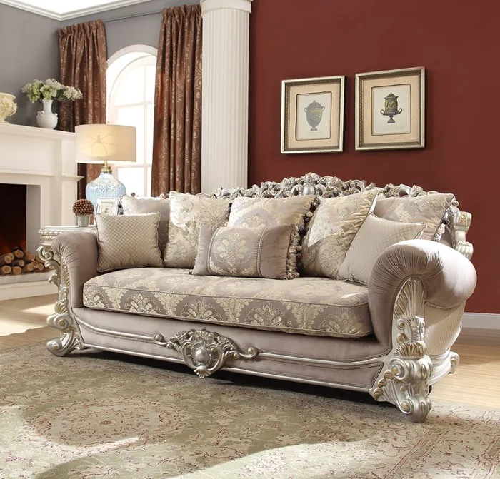 Homey Design HD-372 Sofa in Metallic Silver HD-S372