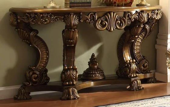 Homey Design HD-8008 Console Table in Met Ant Gold and Perfect Brown HD-CON8008