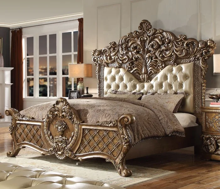 Homey Design HD-8018 Cal King Upholstered Bed in Antique Gold HD-8018CKBED