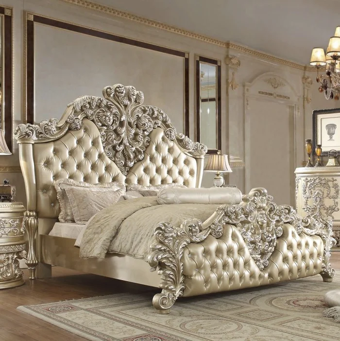 Homey Design HD-8022 King Upholstered Bed in Belle Silver Champagne HD-EK8022