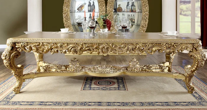 Homey Design HD-8086 Dining Table in Metallic Bright Gold HD-DT8086