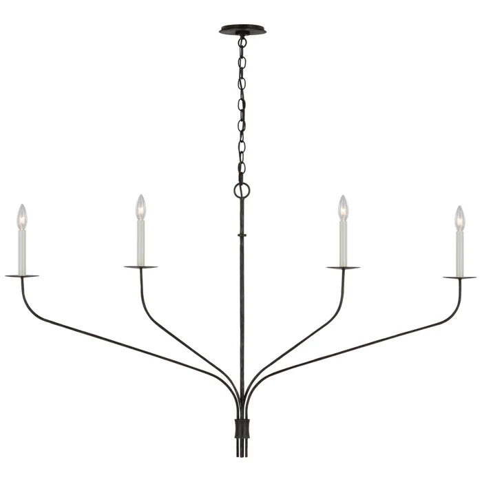 Ian K. Fowler Belfair Grande Four Light Linear Chandelier in Aged Iron Ceiling Light W54″ x 4″ x H31.25″