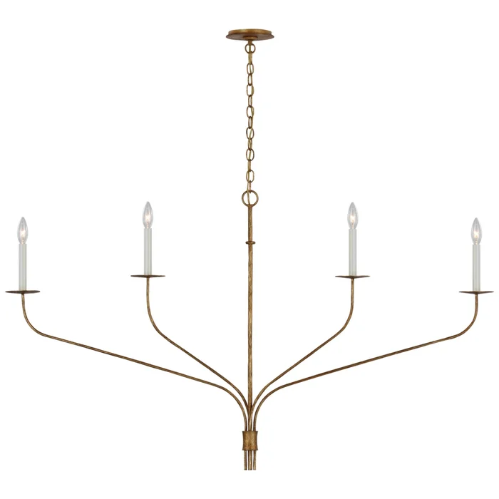 Ian K. Fowler Belfair Grande Four Light Linear Chandelier in Gilded Iron Ceiling Light W54″ x 4″ x H31.25″
