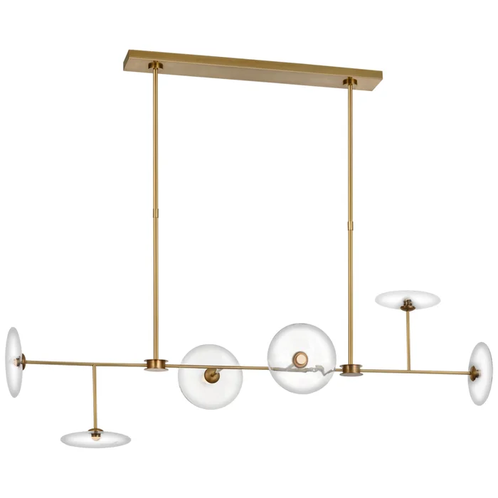 Ian K. Fowler Calvino Large Linear Chandelier in Hand-Rubbed Antique Brass with Clear Glass Ceiling Light W18″ x 54″