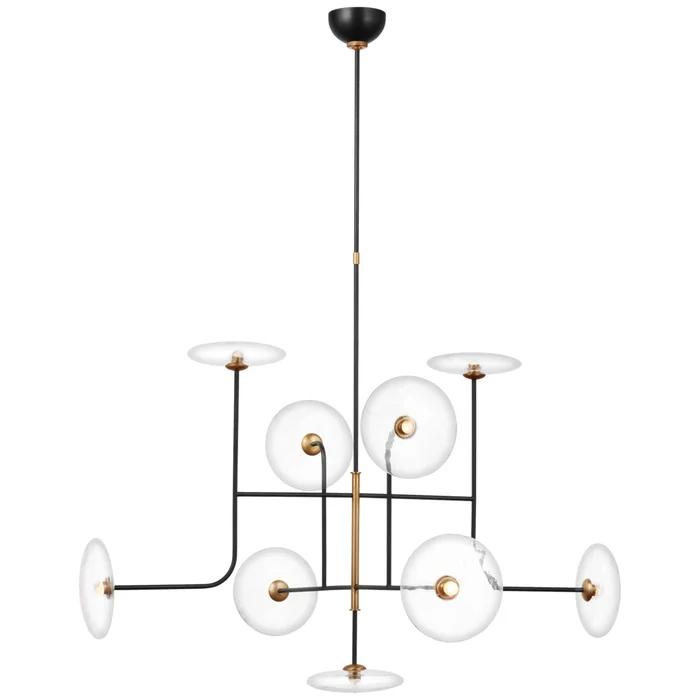Ian K. Fowler Calvino X-Large Arched Chandelier in Aged Iron and Hand-Rubbed Antique Brass with Clear Glass Ceiling Light W42″
