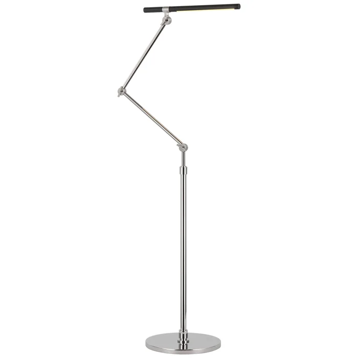 Ian K. Fowler Heron Medium Adjustable Floor Lamp in Polished Nickel and Matte Black W10.5″ x H40″ – 46.25″
