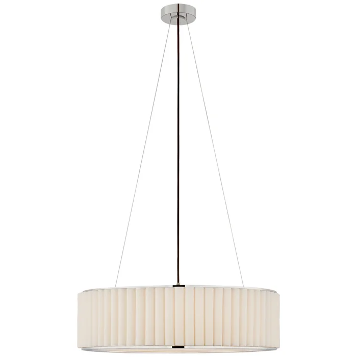Ian K. Fowler Palati Large Hanging Shade in Polished Nickel with Linen Shade Ceiling Light W28″