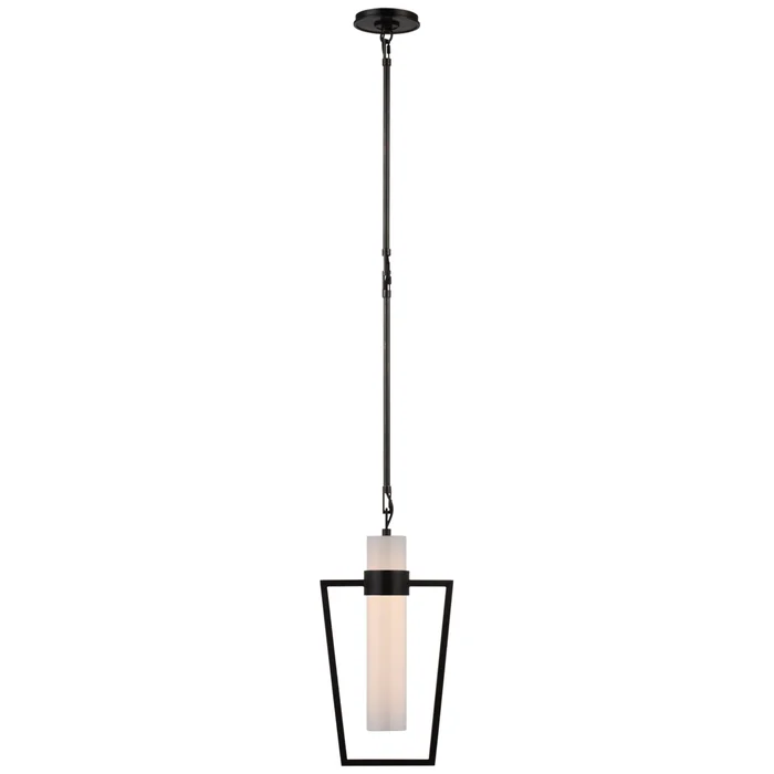 Ian K. Fowler Presidio Petite Caged Pendant in Bronze with White Glass Ceiling Light W9.25″