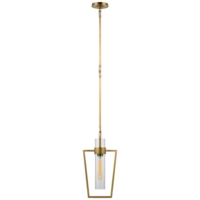 Ian K. Fowler Presidio Petite Caged Pendant in Hand-Rubbed Antique Brass with Clear Glass Ceiling Light W9.25″