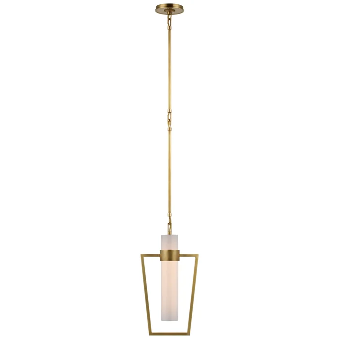 Ian K. Fowler Presidio Petite Caged Pendant in Hand-Rubbed Antique Brass with White Glass Ceiling Light W9.25″