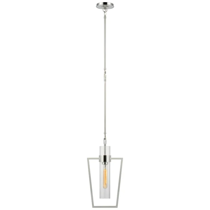 Ian K. Fowler Presidio Petite Caged Pendant in Polished Nickel with Clear Glass Ceiling Light W9.25″
