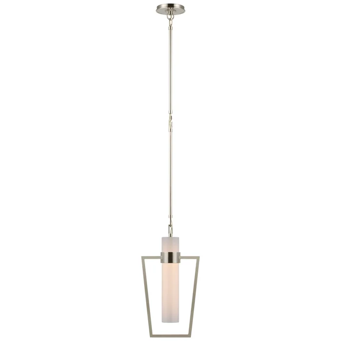 Ian K. Fowler Presidio Petite Caged Pendant in Polished Nickel with White Glass Ceiling Light W9.25″