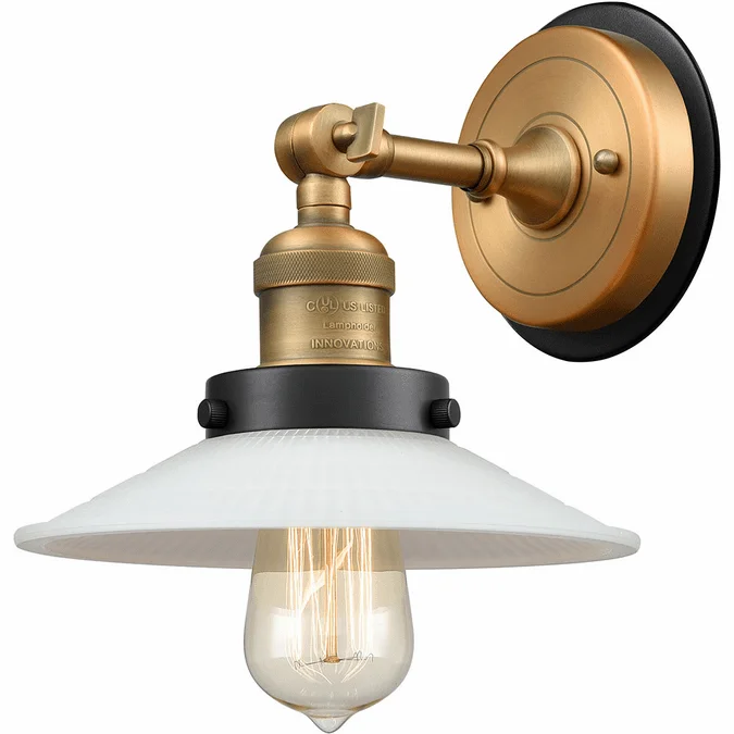 Innovations 203BB-BPBK-HRBK-G1 Franklin Restoration Halophane Brushed Brass White Halophane Wall Sconce Lighting