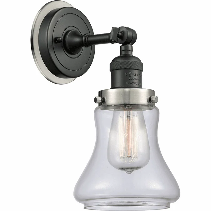 Innovations 203BK-BPSN-HRSN-G192 Franklin Restoration Bellmont Matte Black Clear Bellmont Wall Light Fixture