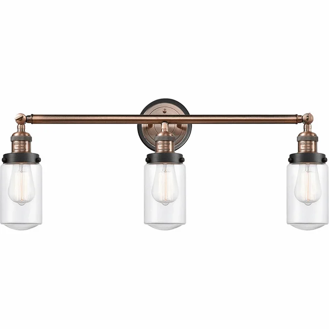 Innovations 205AC-BPBK-HRBK-G312 Franklin Restoration Dover Antique Copper Clear Dover 3-Light Bathroom Light Fixture