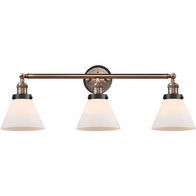 Innovations 205AC-BPBK-HRBK-G41 Franklin Restoration Cone Antique Copper Matte White Cased Large Cone 3-Light Bathroom Lighting
